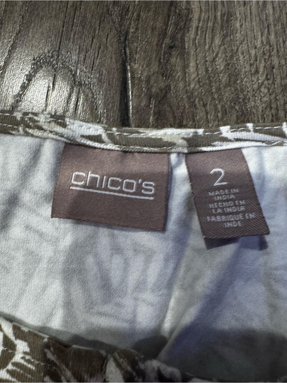 Chico's tan/gray/light green and White Sleeveless Leaf-Print Maxi Dress size 2 - Picture 6 of 7